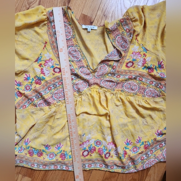 Rose & Olive 2x boho Peasant top floral flowy yellow hippie witchy - Picture 9 of 10